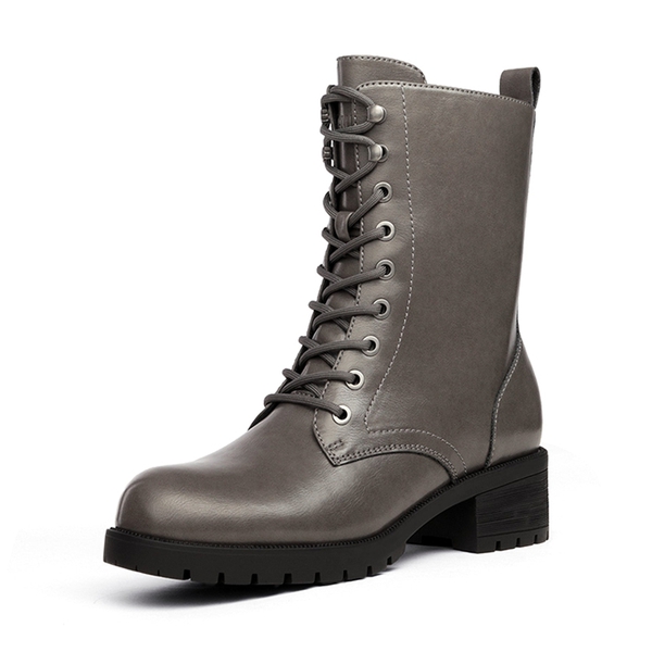Mid Calf Chunky Lace Up Boots - GREY PU -  0